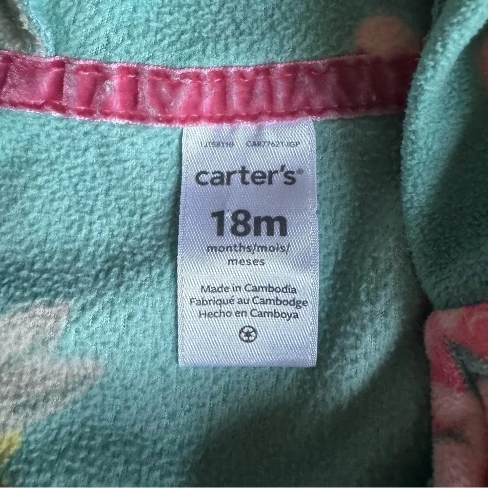 Carter’s Fleece Hooded Floral Jumpsuit Overall Baby Girl 18M